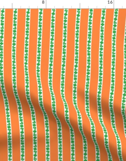 St. Patricks 3 and 4-Leafed Shamrocks in Kelly Green on Orange Fabric