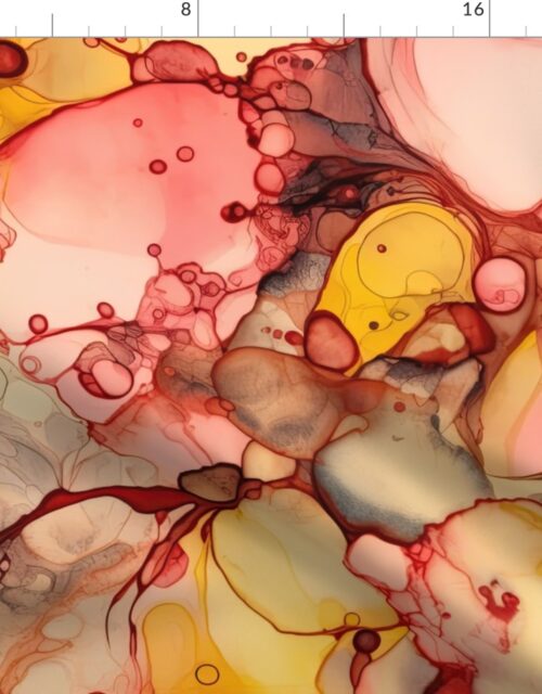 Sunrise Yellow and Peach with Rose Gold Alcohol Ink Liquid Swirls Fabric