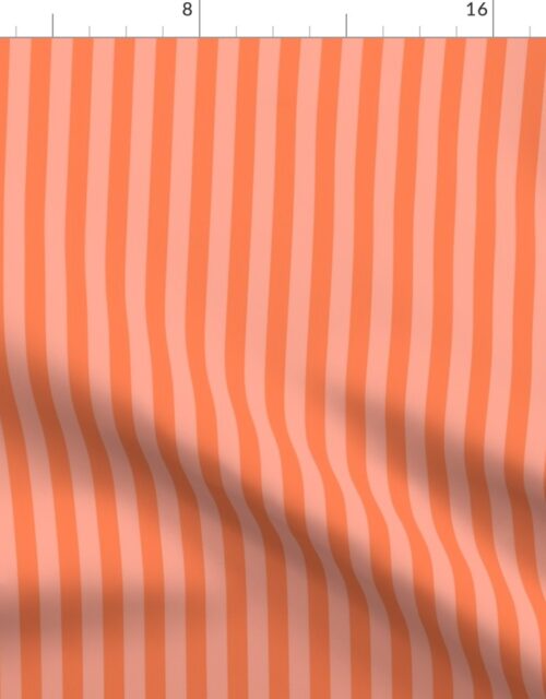 Sunset Coral and Tonal Coral 1/2 Inch Vertical Cabana Stripes Fabric