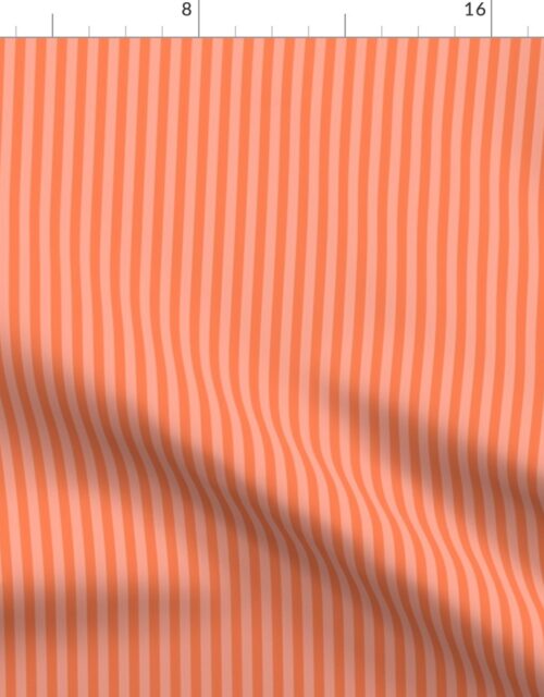 Sunset Coral and Tonal Coral 1/4 Inch Vertical Cabana Stripes Fabric