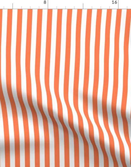 Sunset Coral and White 1/2 Inch Vertical Cabana Stripes Fabric