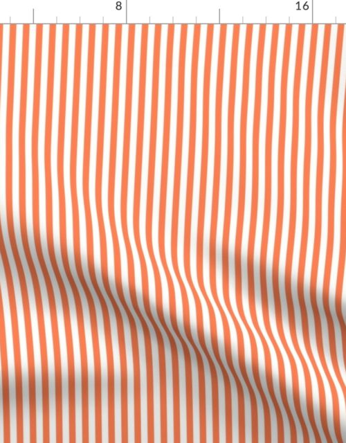 Sunset Coral and White 1/4 Inch Vertical Cabana Stripes Fabric