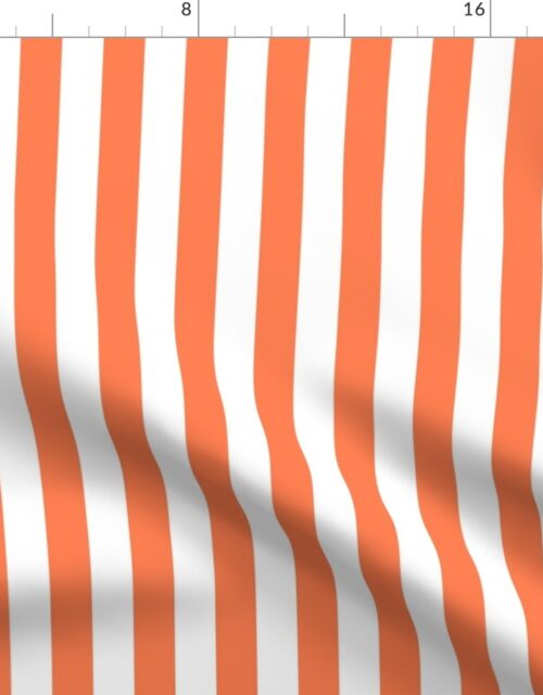 Sunset Coral and White 1 Inch Vertical Cabana Stripes Fabric