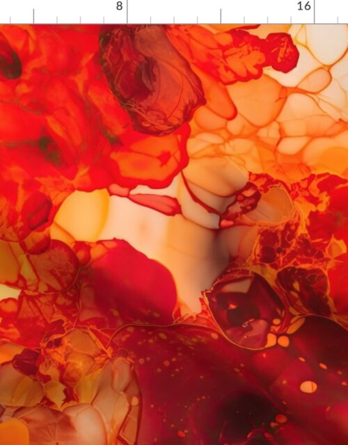 Sunset Orange and Red with Rose Gold Alcohol Ink Liquid Swirls Fabric