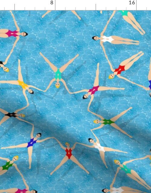 Synchronized Swimmers Water Ballet in Blue Swimming Pool Fabric