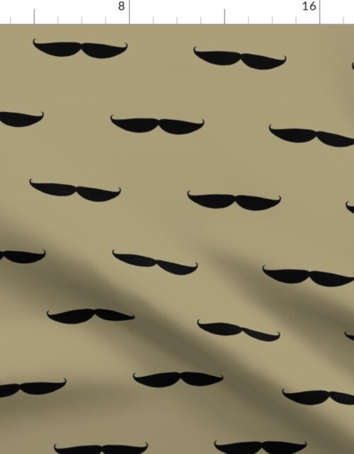 Taches in Beige Mustache Repeat Pattern Black on Khaki Fabric