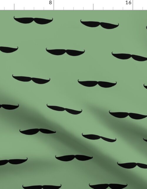 Taches in Black Mustache on Sage Green Fabric