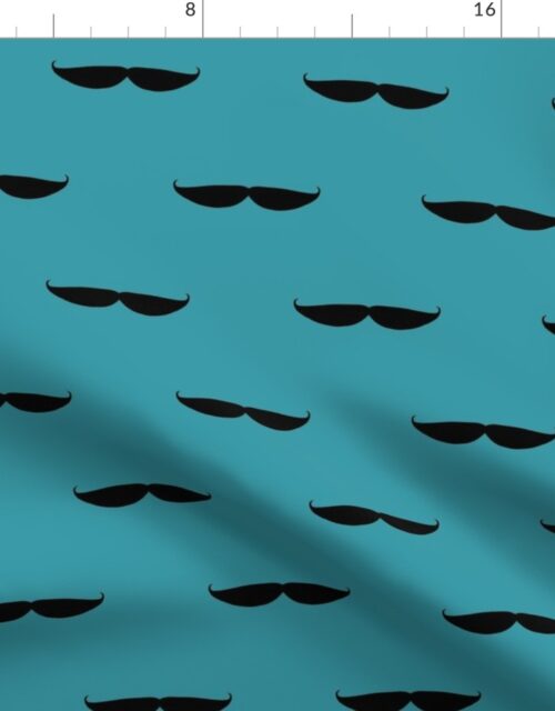Taches in Blue Mustache Repeat Pattern Black on Sky Blue Fabric