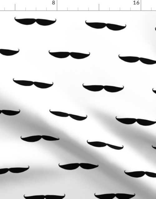 Taches in White Mustache Repeat Pattern Black on Bright White Fabric