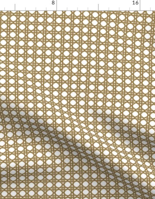 Tan  on White Rattan Caning Pattern Fabric