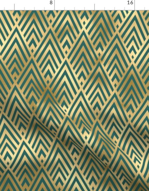Teal and Faux Gold Foil Vintage Art Deco Chevron Pattern Fabric