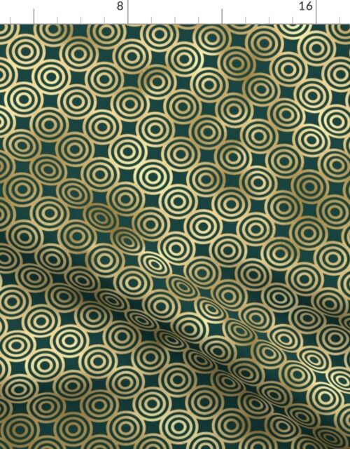 Teal and Faux Gold Foil Vintage Circles Pattern Fabric
