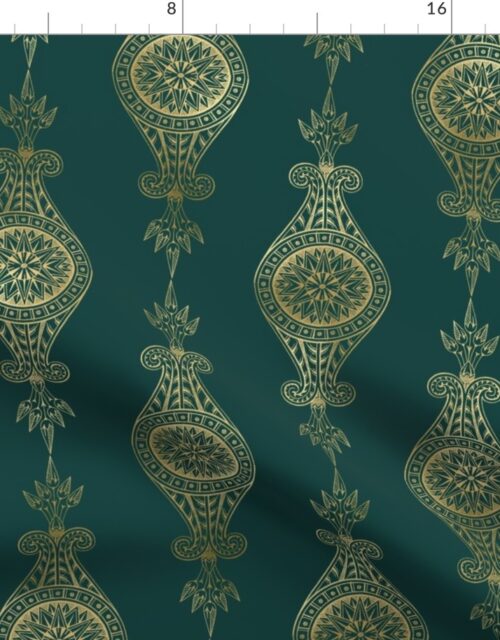 Teal and Faux Gold Foil  Vintage Art Deco Damask Pattern Fabric