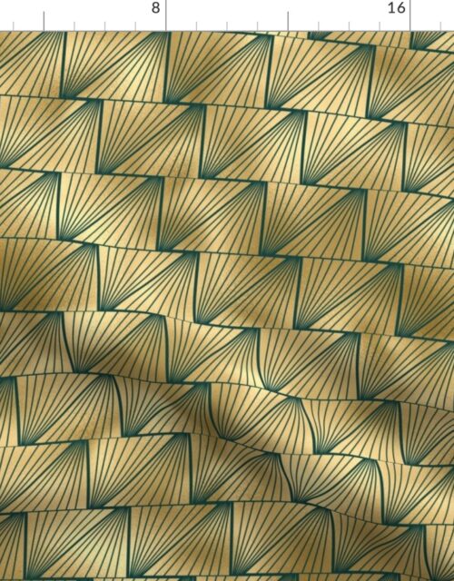 Teal and Faux Gold Vintage Foil Art Deco Lined Diamond Pattern Fabric