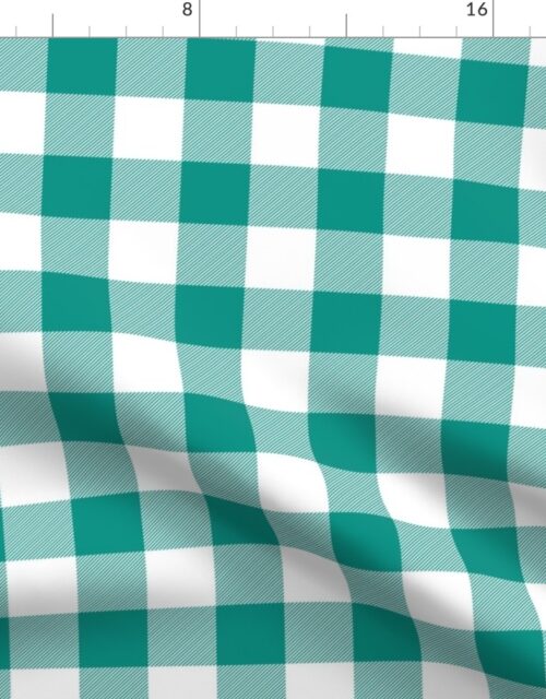 Teal and White Buffalo Check Gingham Plaid Fabric