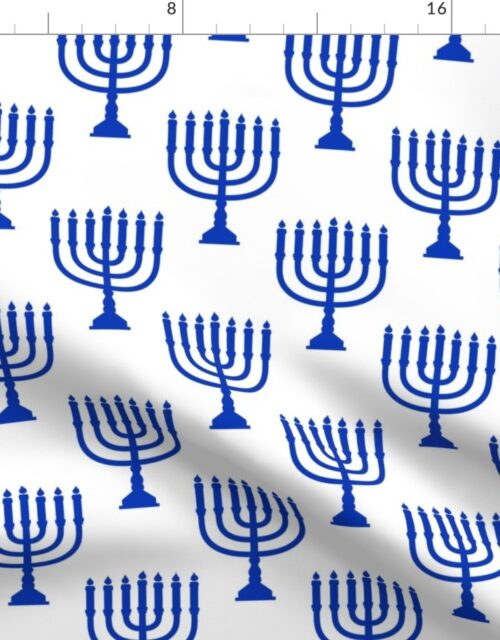 Temple Hebrew Menorah Israel Flag Blue and White Fabric