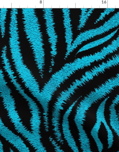 Textured Animal Striped Tiger Fur in Bold Aqua and Black Swirling Zebra Stripes Fabric