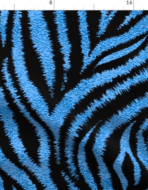 Textured Animal Striped Tiger Fur in Bold Cornflower Blue and Black Swirling Zebra Stripes Fabric
