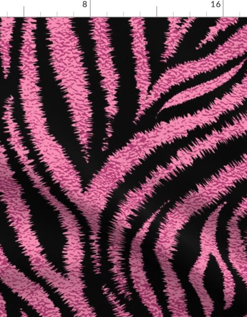 Textured Animal Striped Tiger Fur in Bold Rose Pink and Black Swirling Zebra Stripes Fabric