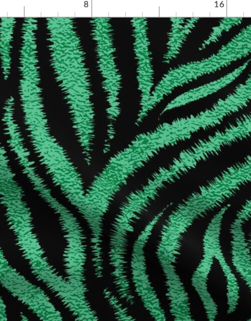 Textured Animal Striped Tiger Fur in Bold  Emerald Green and Black Swirling Zebra Stripes Fabric
