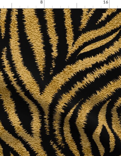 Textured Animal Striped Tiger Fur in Bold  Gold and Black Swirling Zebra Stripes Fabric
