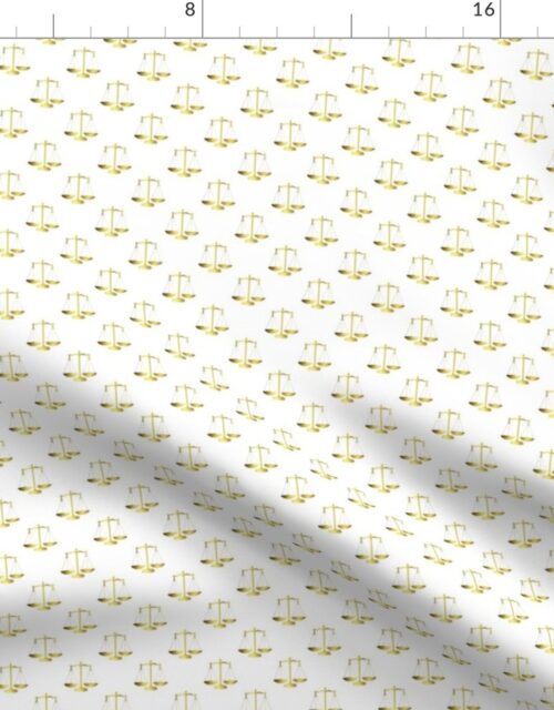 Tiny Gold Scales Of Justice on White Fabric