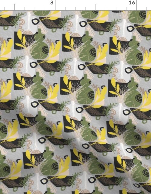 Tiny Green and Yellow Herbs Abstract Seamless Repeat Pattern Fabric