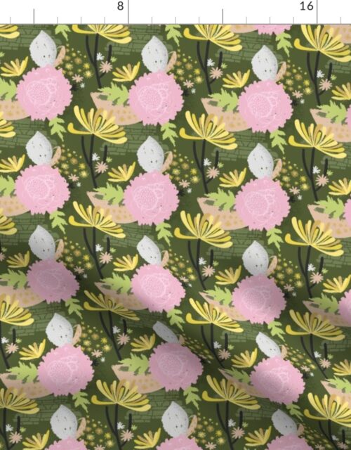 Tiny Yellow Chrysanthemum Abstract Seamless Repeat Pattern Fabric