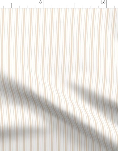 Traditional Micro Natural Vintage Ticking Upholstery Stripes on White Fabric