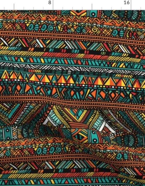 Tribal Mudcloth Boho Ethnic Print in Aqua, Teal, Gold and Orange Fabric