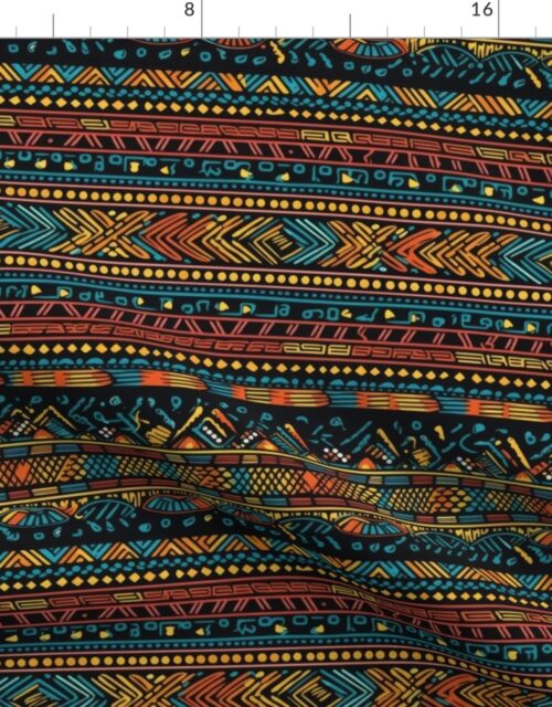 Tribal Mudcloth Boho Ethnic Print in Aqua, Teal, Gold and Orange Fabric