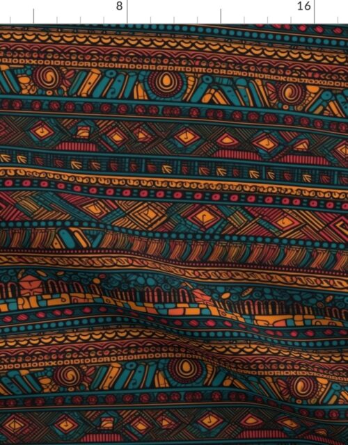 Tribal Mudcloth Boho Ethnic Print in Brown, Teal, Burgundy and Orange Fabric