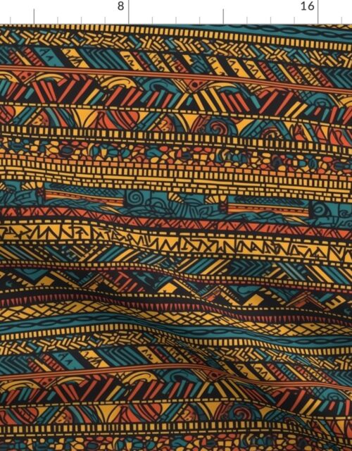 Tribal Mudcloth Boho Ethnic Print in Gold, Teal, Brown and Orange Fabric