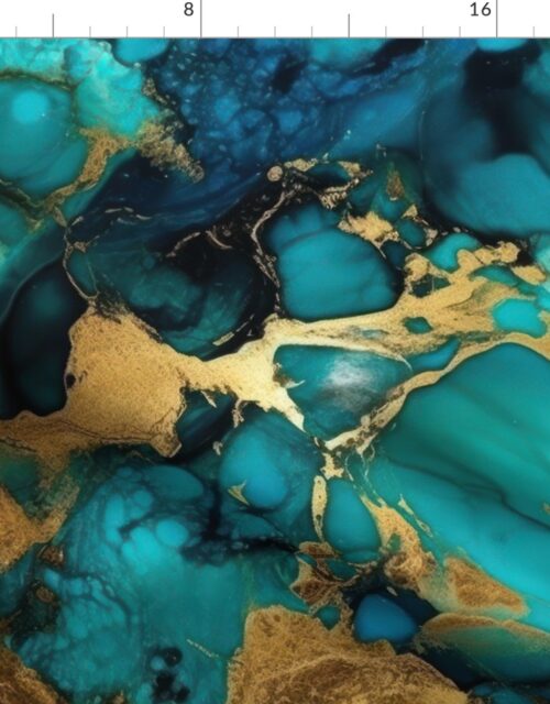 Turquoise and Gold Alcohol Ink 1 Fabric