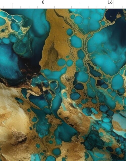 Turquoise and Gold Alcohol Ink 2 Fabric