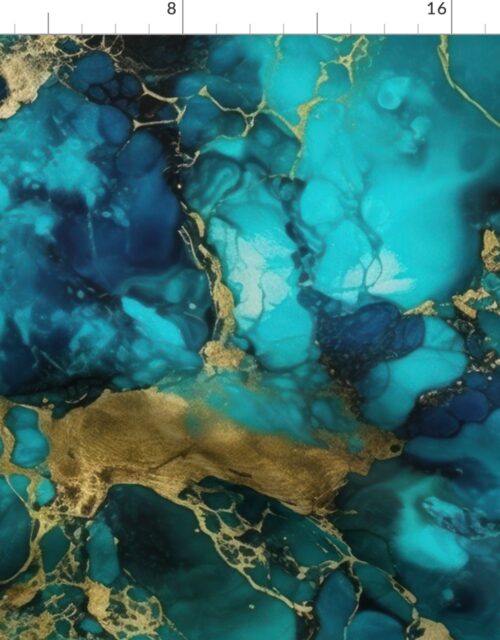 Turquoise and Gold Alcohol Ink 3 Fabric