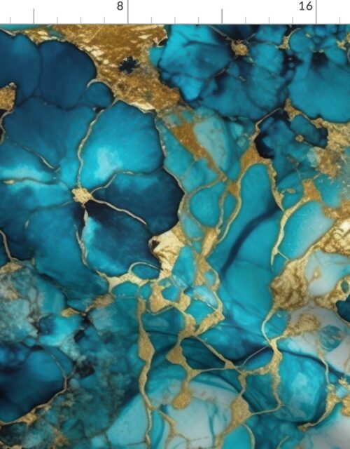 Turquoise and Gold Alcohol Ink 4 Fabric