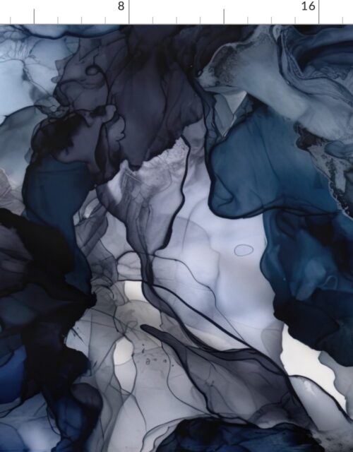 Twilight Navy Blue, Lavender and Grey Alcohol Ink Liquid Swirls Fabric