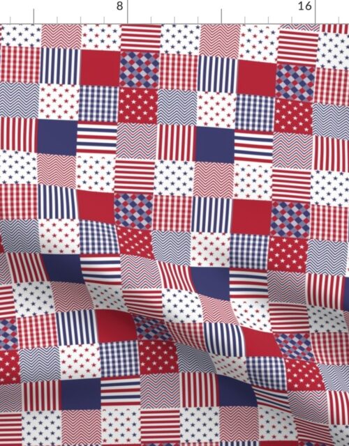 USA Micro Flag Patchwork Quilt Squares Fabric