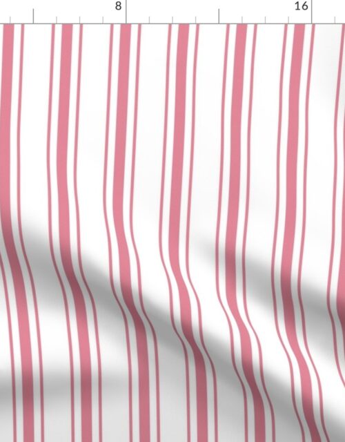 Vertical Nantucket Red Mattress Ticking Stripes on White Fabric