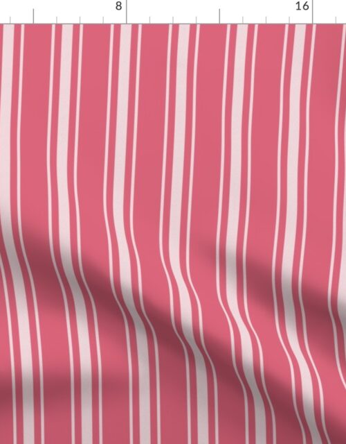 Vertical White Mattress Ticking Stripes on Nantucket Red Fabric