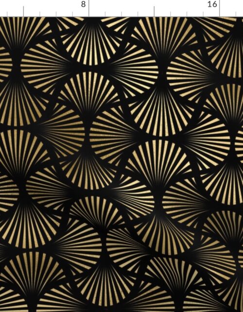Vintage Foil Palm Fans in Black and Gold Art Deco Neo Classical Pattern Fabric