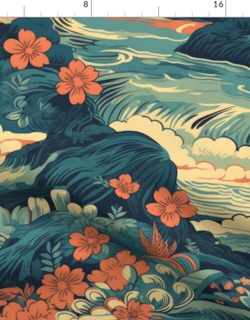 Vintage Hawaiian Seascape Fabric