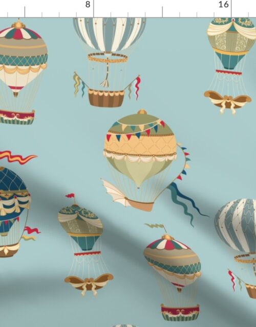 Vintage Hot Air Balloons in Sky Blue Fabric