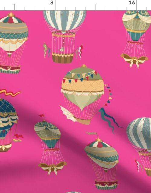 Vintage Hot Air Balloons on Hot Pink Fabric