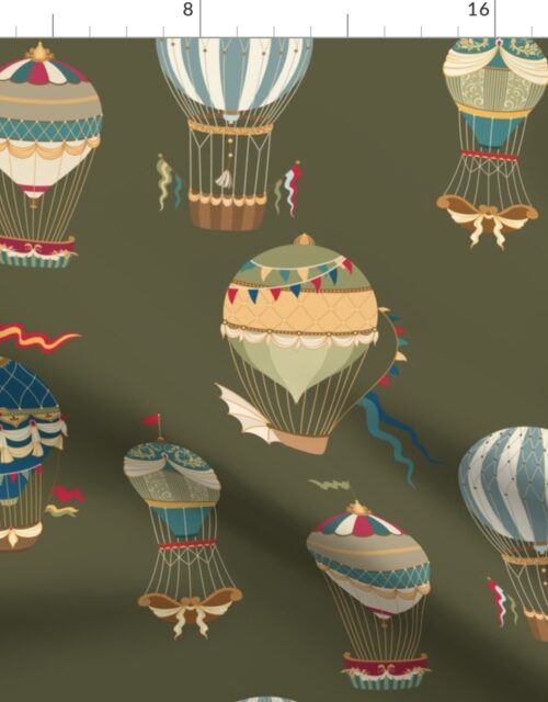 Vintage Hot Air Balloons on Khaki Green Fabric