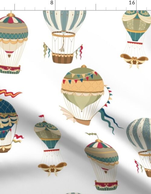Vintage Hot Air Balloons on White Fabric