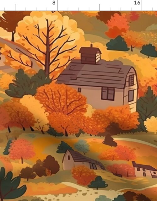 Vintage New England Country Autumn Fabric