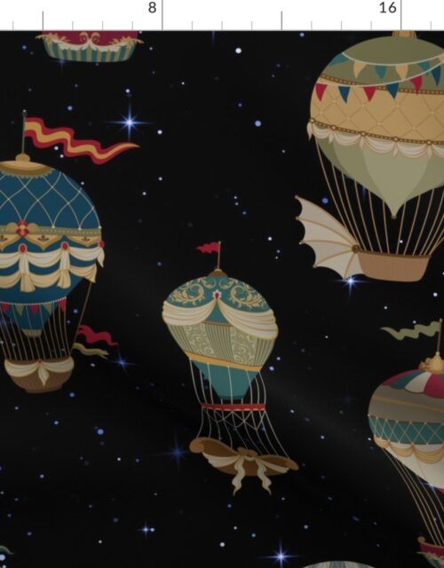 Vintage Ornamental Winged Hot Air Helium Balloons Bright Blue Starry Night Fabric