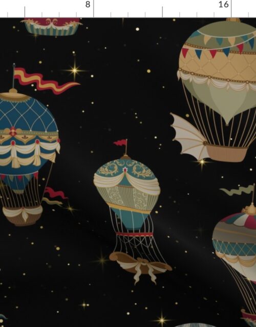 Vintage Ornamental Winged Hot Air Helium Balloons Bright Gold Starry Night Fabric